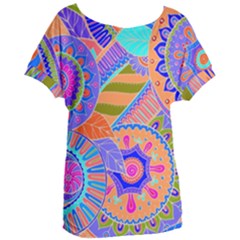 Pop Art Paisley Flowers Ornaments Multicolored 3 Women s Oversized Tee by EDDArt