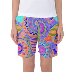 Pop Art Paisley Flowers Ornaments Multicolored 3 Women s Basketball Shorts by EDDArt