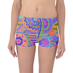 Pop Art Paisley Flowers Ornaments Multicolored 3 Reversible Boyleg Bikini Bottoms by EDDArt