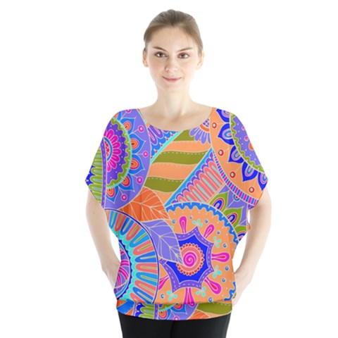 Pop Art Paisley Flowers Ornaments Multicolored 3 Blouse by EDDArt