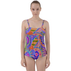 Pop Art Paisley Flowers Ornaments Multicolored 3 Twist Front Tankini Set by EDDArt