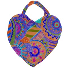 Pop Art Paisley Flowers Ornaments Multicolored 3 Giant Heart Shaped Tote by EDDArt