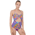 Pop Art Paisley Flowers Ornaments Multicolored 3 Scallop Top Cut Out Swimsuit View1