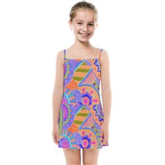 Pop Art Paisley Flowers Ornaments Multicolored 3 Kids Summer Sun Dress by EDDArt