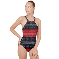 Red And Black Lace In Layers Created By Flipstylez Designs High Neck One Piece Swimsuit by flipstylezfashionsLLC