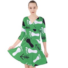 Green Quarter Sleeve Front Wrap Dress