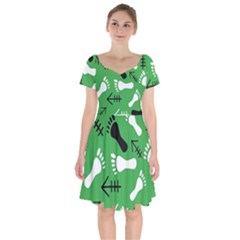 Green Short Sleeve Bardot Dress by HASHDRESS