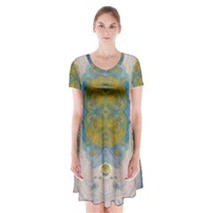 Cosmic Waters Warp Short Sleeve V-neck Flare Dress by lwdstudio