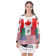 United Football Championship Hosting 2026 Soccer Ball Logo Canada Mexico Usa Long Sleeve Chiffon Shift Dress  by yoursparklingshop