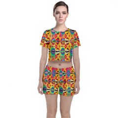 Colorful Shapes                                    Crop Top And Shorts Co-ord Set by LalyLauraFLM