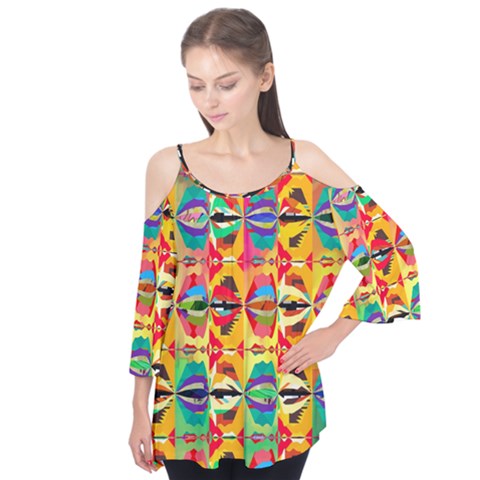 Colorful Shapes                                     Flutter Sleeve Tee by LalyLauraFLM