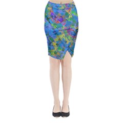 Paint Brushes On A Blue Background                                   Midi Wrap Pencil Skirt