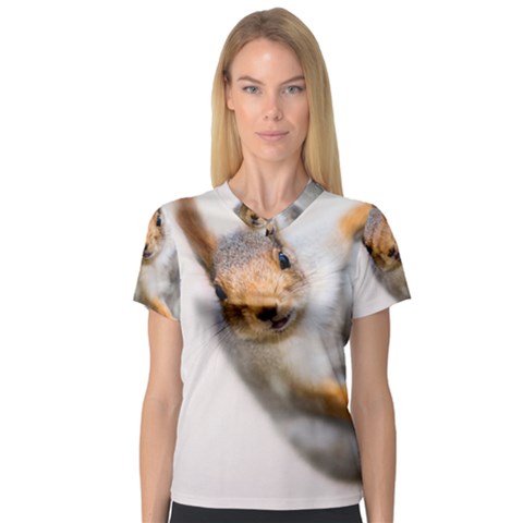 Curious Squirrel V-neck Sport Mesh Tee by FunnyCow