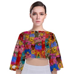 Coloful Strokes Canvas                             Tie Back Butterfly Sleeve Chiffon Top by LalyLauraFLM