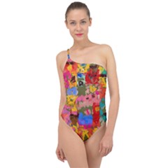 Coloful Strokes Canvas                                   Classic One Shoulder Swimsuit by LalyLauraFLM