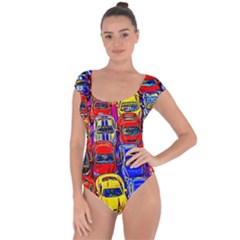 Colorful Toy Racing Cars Short Sleeve Leotard 