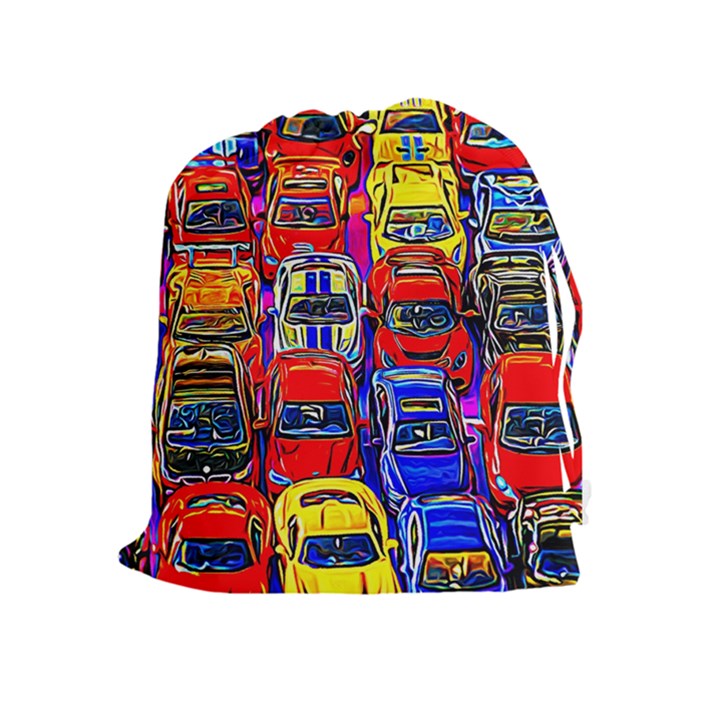 Colorful Toy Racing Cars Drawstring Pouches (Extra Large)