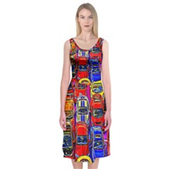 Colorful Toy Racing Cars Midi Sleeveless Dress