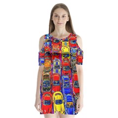 Colorful Toy Racing Cars Shoulder Cutout Velvet One Piece