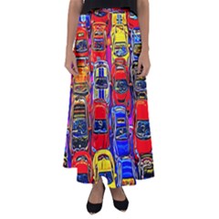 Colorful Toy Racing Cars Flared Maxi Skirt