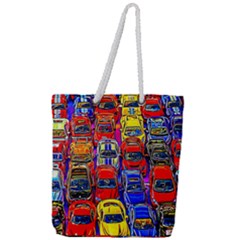 Colorful Toy Racing Cars Full Print Rope Handle Tote (Large)