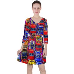 Colorful Toy Racing Cars Ruffle Dress