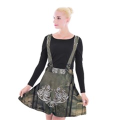 Wonderful Decorative Dragon On Vintage Background Suspender Skater Skirt by FantasyWorld7