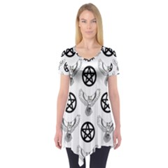 Owls And Pentacles Short Sleeve Tunic  by IIPhotographyAndDesigns