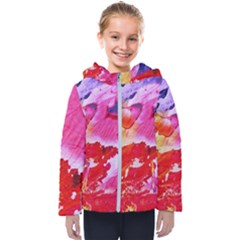 Red Purple Paint                                    Kids  Hooded Puffer Jacket by LalyLauraFLM