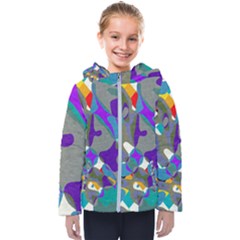 Blue Purple Shapes                                     Kids  Hooded Puffer Jacket