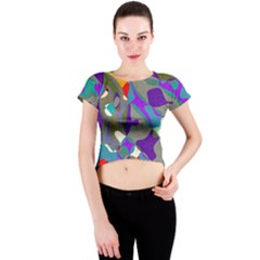 Blue purple shapes                                      Crew Neck Crop Top