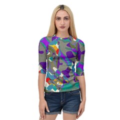 Blue purple shapes                              Women s Quarter Sleeve Raglan Tee