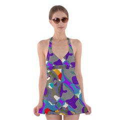 Blue purple shapes                                         Halter Swimsuit Dress