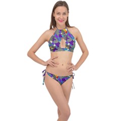 Blue Purple Shapes                                      Cross Front Halter Bikini Set by LalyLauraFLM
