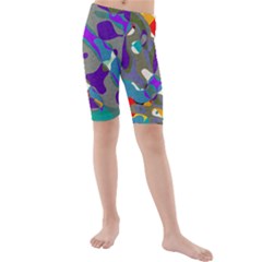 Blue purple shapes                               Kids  Mid Length Swim Shorts