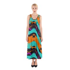 Blue Orange Black Waves                                         Full Print Maxi Dress