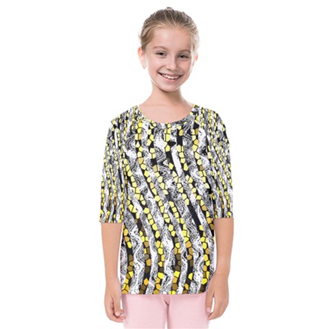 Bright Gold Black And White Waves Created By Flipstylez Designs Kids  Quarter Sleeve Raglan Tee by flipstylezfashionsLLC