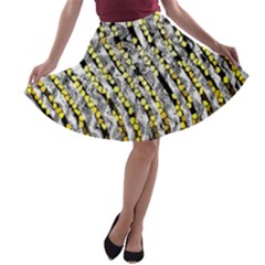 Bright Gold Black And White Waves Created By Flipstylez Designs A-line Skater Skirt by flipstylezfashionsLLC