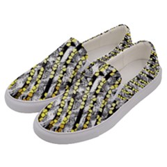 Bright Gold Black And White Waves Created By Flipstylez Designs Men s Canvas Slip Ons by flipstylezfashionsLLC