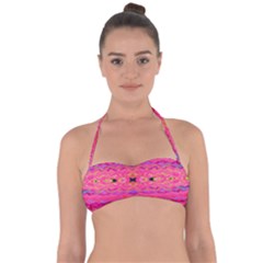 Pink And Purple And Beautiful Peacock Design Created By Flipstylez Designs Halter Bandeau Bikini Top by flipstylezfashionsLLC