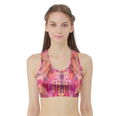 Pink And Purple Beautiful Golden And Purple Butterflies Created By Flipstylez Designs Sports Bra With Border