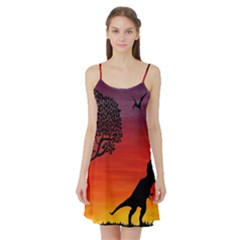 Sunset Dinosaur Scene Satin Night Slip by IIPhotographyAndDesigns