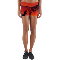 Sunset Dinosaur Scene Yoga Shorts