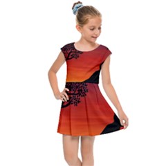 Sunset Dinosaur Scene Kids Cap Sleeve Dress