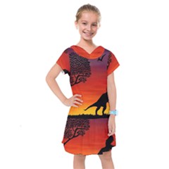 Sunset Dinosaur Scene Kids  Drop Waist Dress by IIPhotographyAndDesigns
