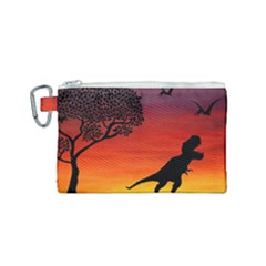 Sunset Dinosaur Scene Canvas Cosmetic Bag (small) by IIPhotographyAndDesigns