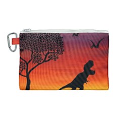 Sunset Dinosaur Scene Canvas Cosmetic Bag (large)