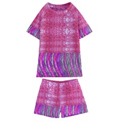 Pink And Purple Shimmer Design By Flipstylez Designs Kids  Swim Tee And Shorts Set by flipstylezfashionsLLC