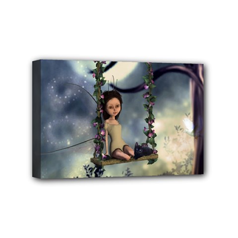 Cute Little Fairy With Kitten On A Swing Mini Canvas 6  X 4  by FantasyWorld7