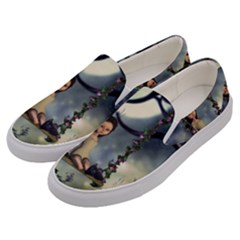 Cute Little Fairy With Kitten On A Swing Men s Canvas Slip Ons by FantasyWorld7